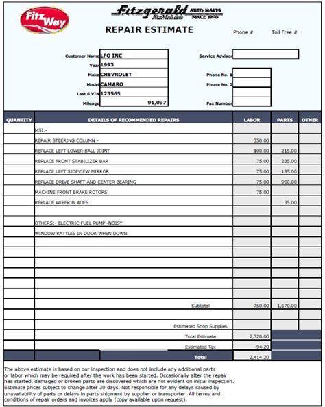 Auto Repair Estimates .